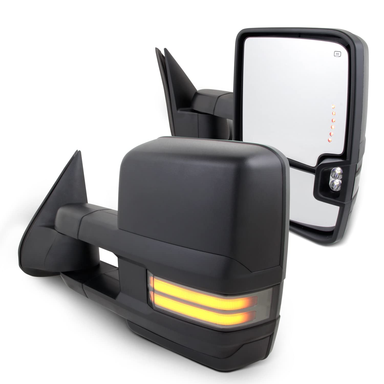 AKKON Power Heated Glass Sequential Turn Signal Towing Mirrors for 2003-2006 Chevy Silverado & GMC Sierra - Black Side Mirrors with Tow Mode for Enhanced Safety & Visibility While Hauling Trailers or Campers