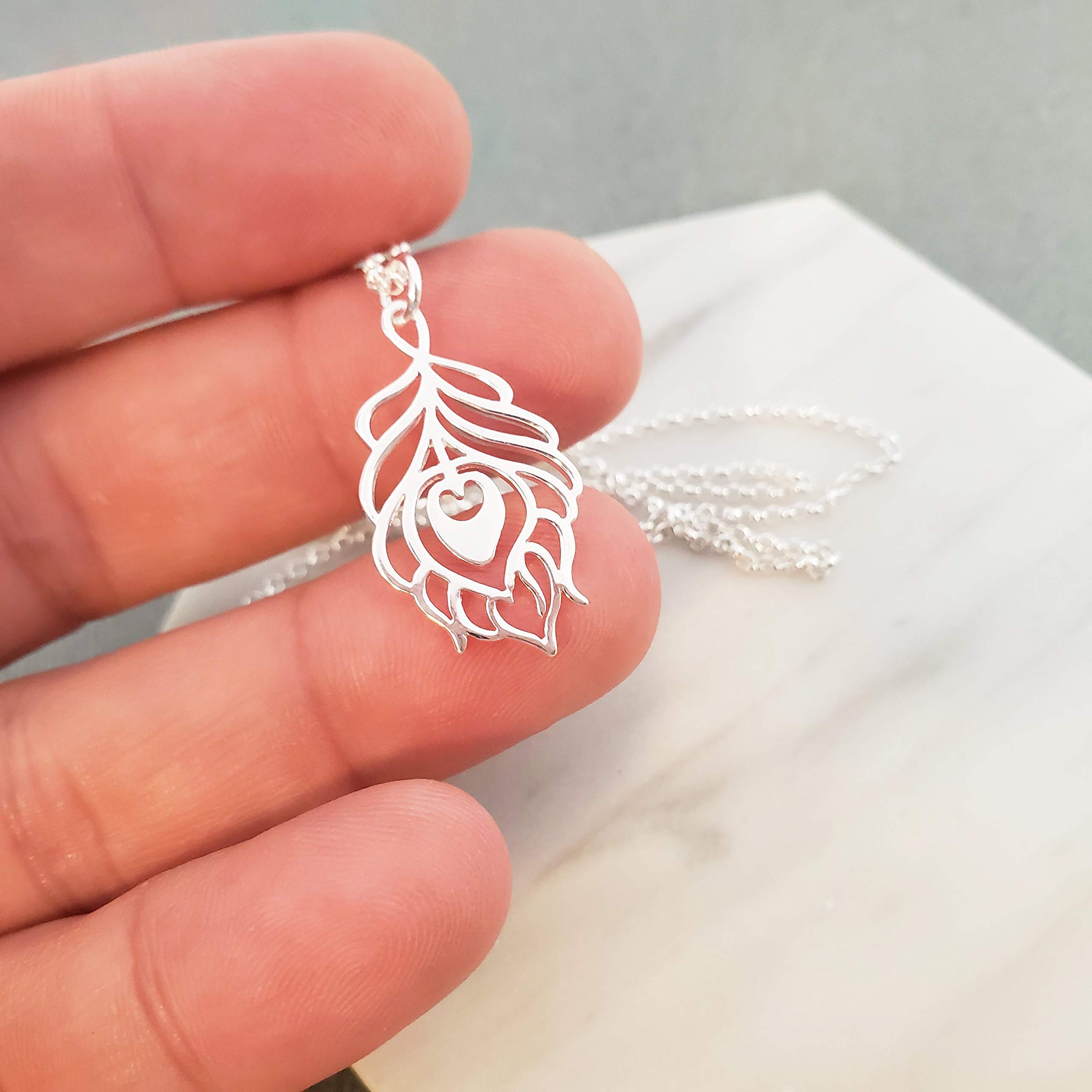 Peacock Feather Charm Necklace - Elegant Sterling Silver Jewelry for Women | Perfect Gift for Birthday, Anniversary & Special Occasions | Boho & Party Wear Accessory