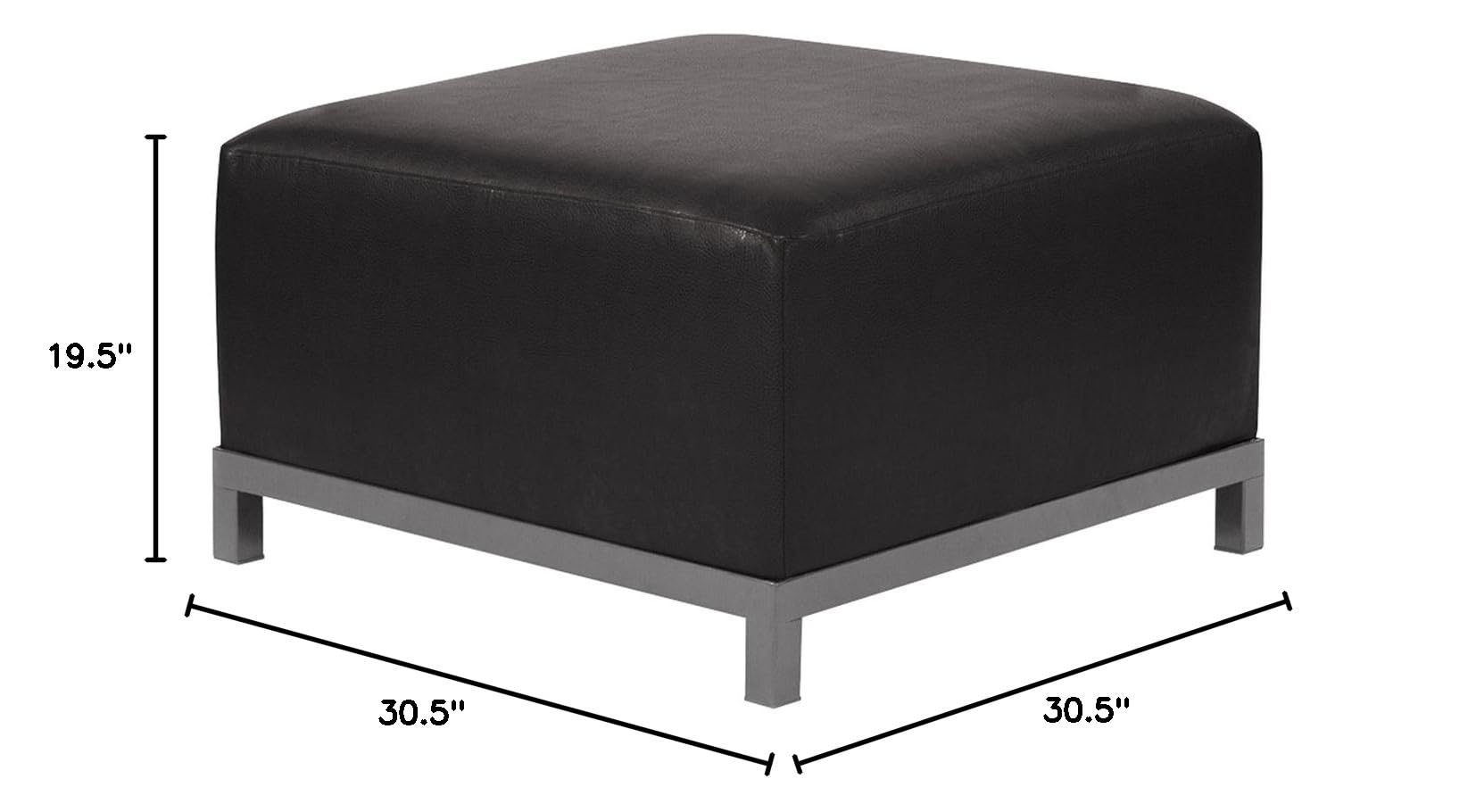 Howard Elliott Axis Patio Ottoman with Cover - Upholstered Footstool Coffee Table Ottoman Bench for Indoor & Outdoor Use - Titanium Frame in Avanti Black - Perfect for Living Room, Patio, Office, and Garden Relaxation