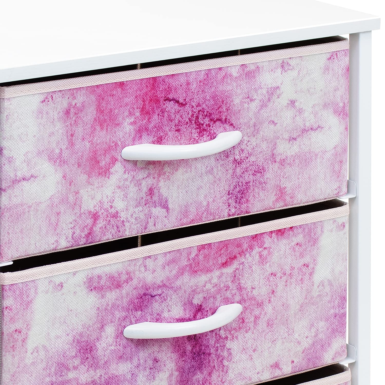 Sorbus 3-Drawer Nightstand Organizer for Kids - Wood Top & Steel Frame Storage Chest with Tie-Dye Fabric Bins | Bedroom Furniture for Clothes & Closet Organization (Pink) | Perfect for Boys & Girls Rooms, Dorm Storage, and Small Space Organization