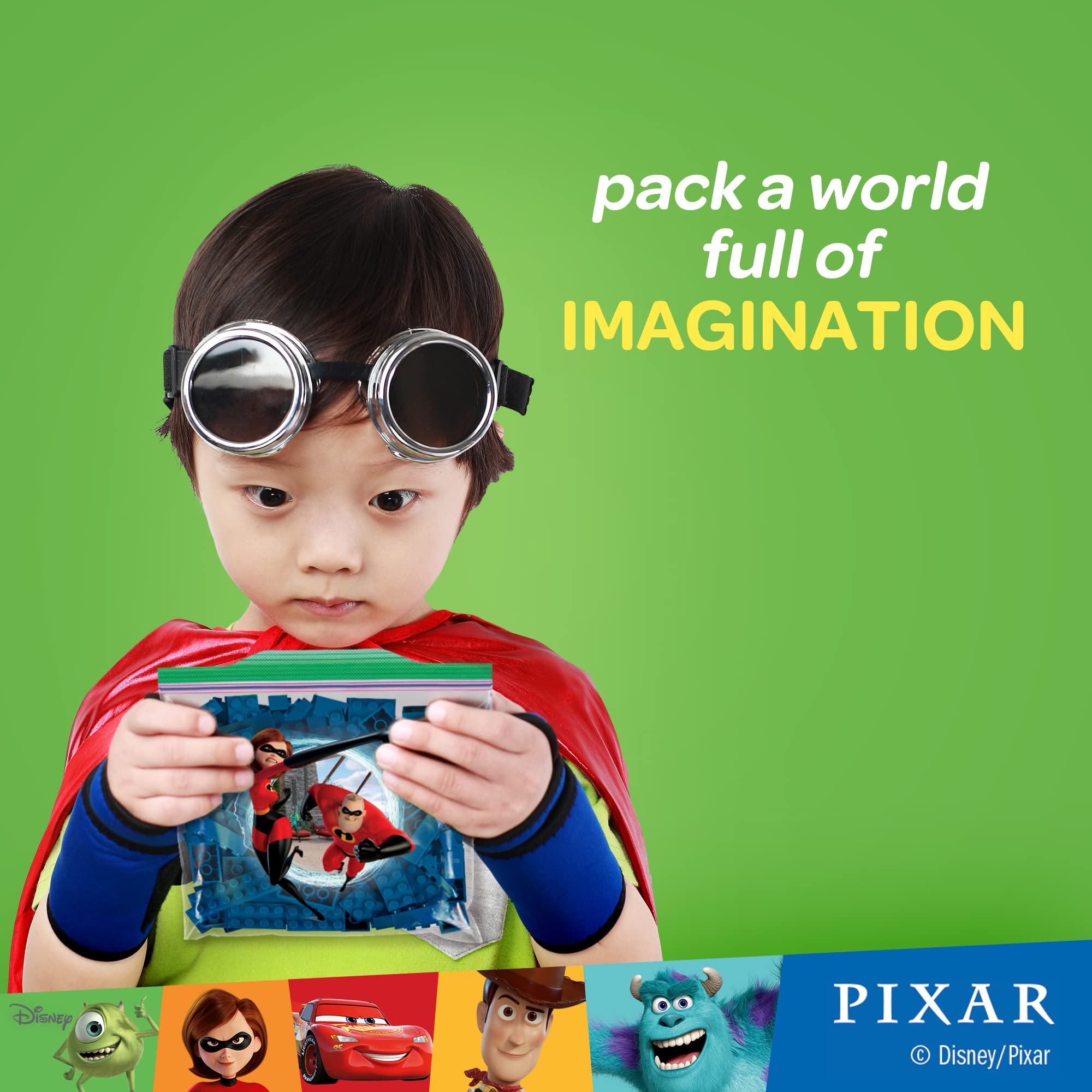 Pixar Themed Ziploc Sandwich Bags - 66 Count Plastic Storage Bags with Grip 'N Seal Technology for Lunches, Snacks & Food Storage - Perfect for School, Work & Picnics
