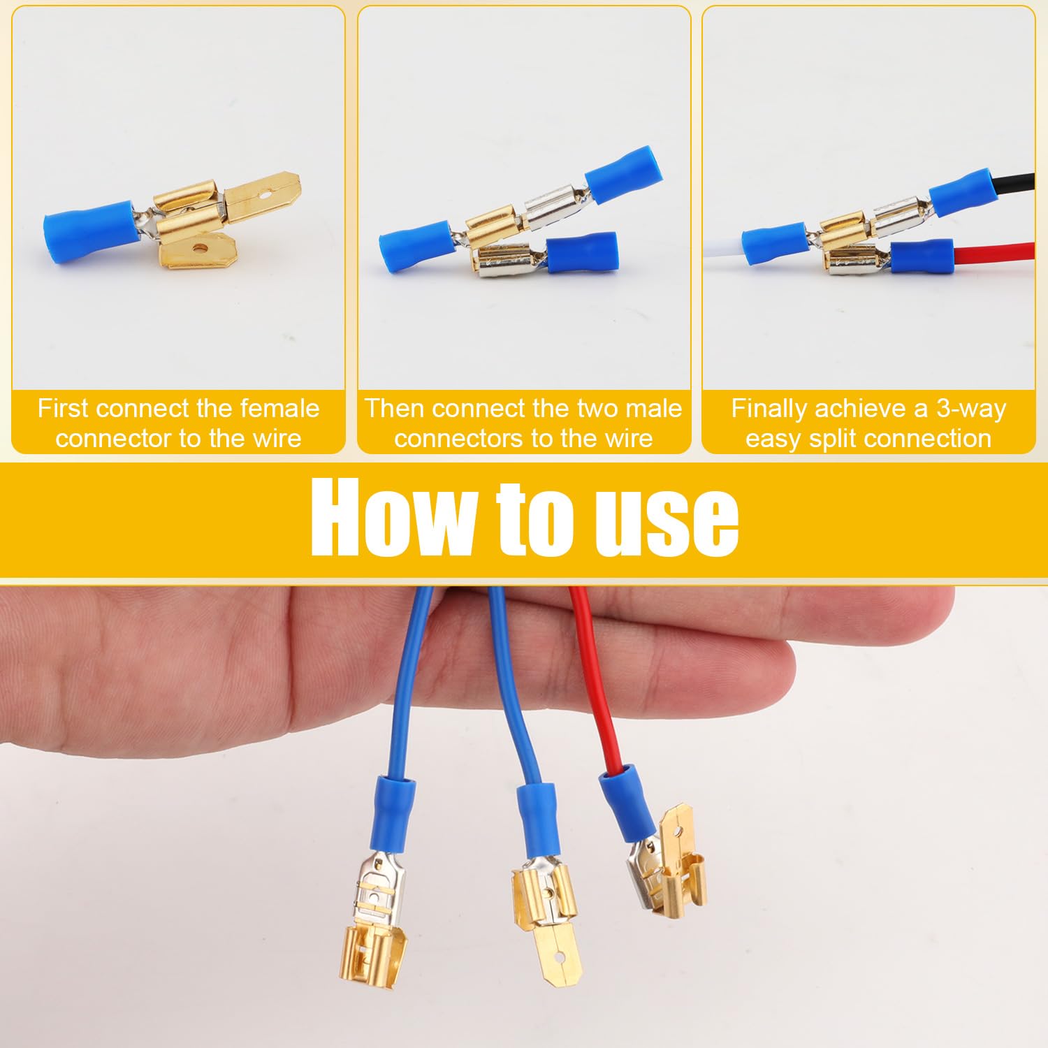 50pcs 3-Way Brass Electrical Adapter - Dual Male to Female for Home & Auto Wiring