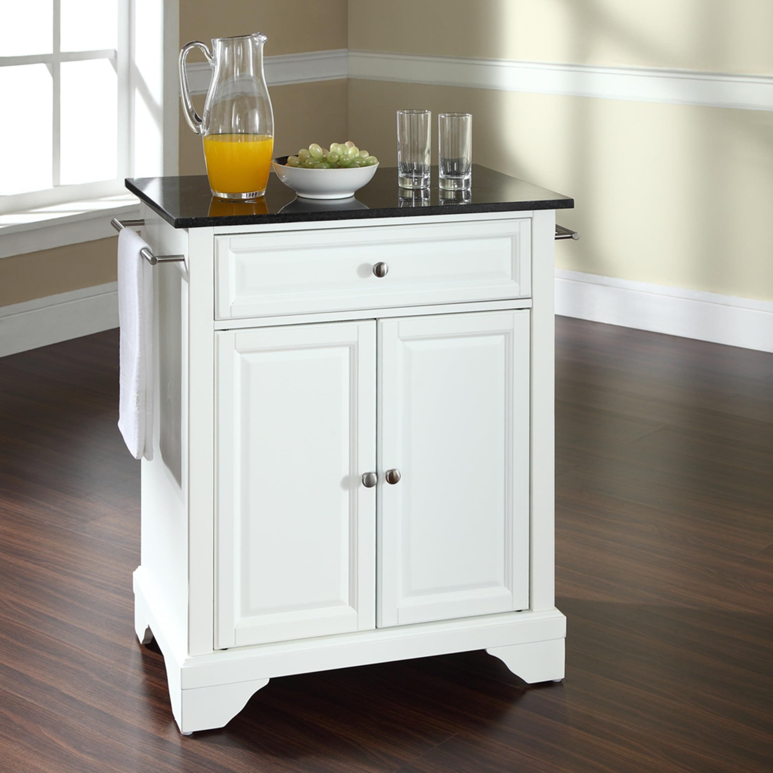Crosley Lafayette Granite Top Portable Rolling Kitchen Island Cart with Storage - White | Microwave Stand, Small Kitchen Organizer for Compact Spaces, Perfect for Apartments & Small Kitchens