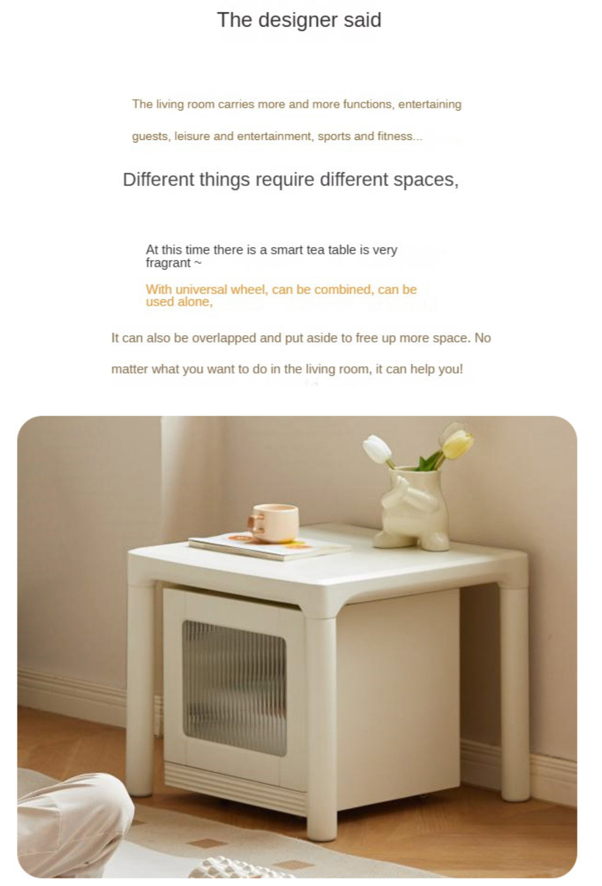 Modern Pine Solid Wood Coffee Table with Storage - Mobile Side Table for Living Room, Bedroom & Office - Rustic Home Decor & Functional Furniture