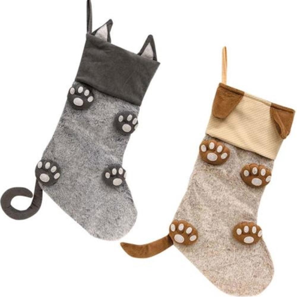 Personalized Pet Paw Print Christmas Stocking - 2 Pack Assorted Colors - Perfect for Pet Lovers & Holiday Decorations