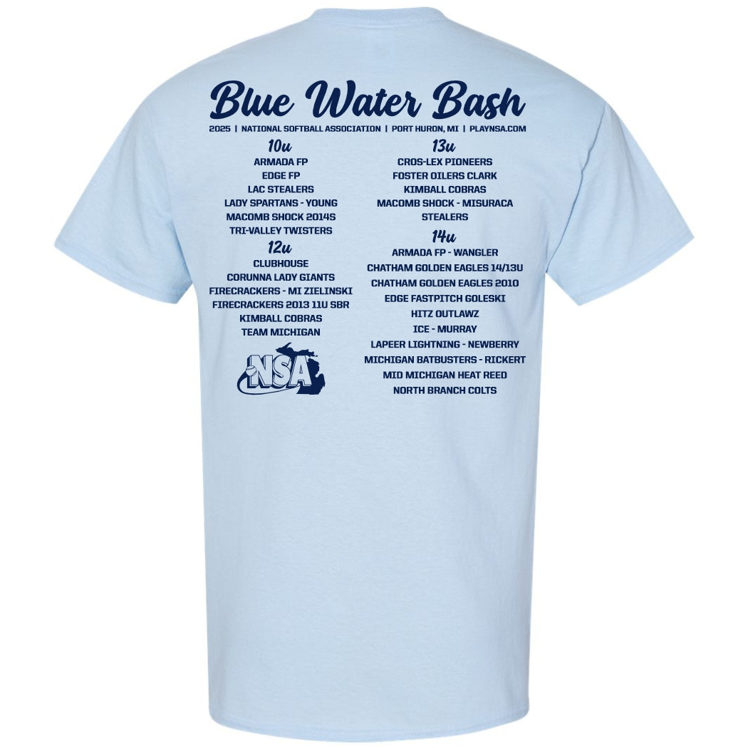 2025 NSA Blue Water Bash Fastpitch Tournament T-Shirt - Soft Cotton Tee for Players & Fans - Perfect for Baseball Games, Team Spirit & Casual Wear