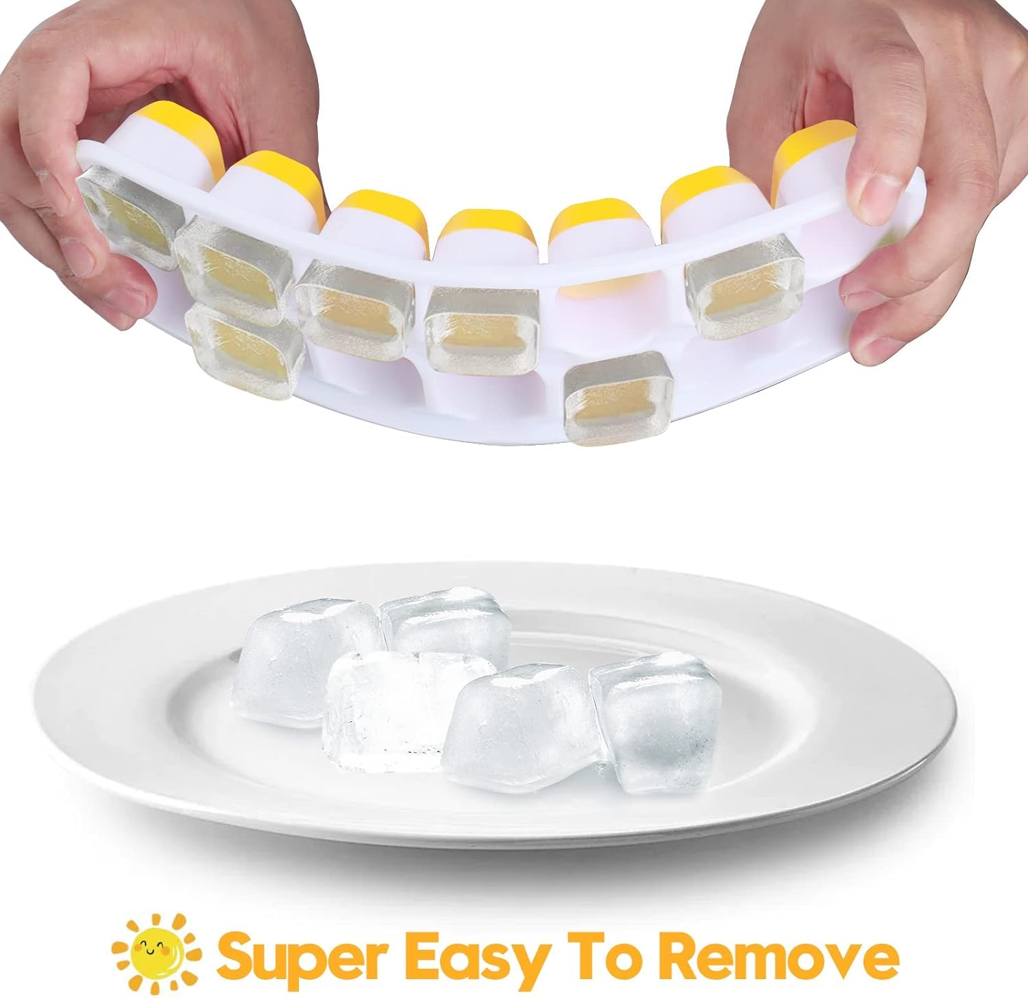 4 Pack Silicone Ice Cube Trays with Lids - Flexible, Easy Release & Stackable for Freezer - Spill-Proof Design Perfect for Cocktails, Iced Coffee & Party Drinks (Yellow)