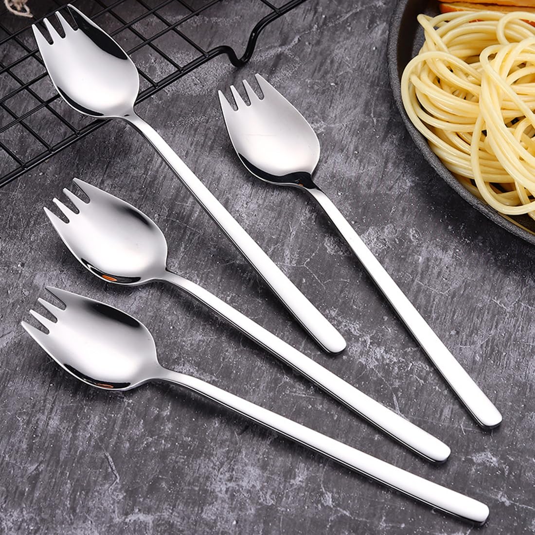 Stainless Steel Sporks 4-Pack - 18/10 Metal Spork Set with 7.4