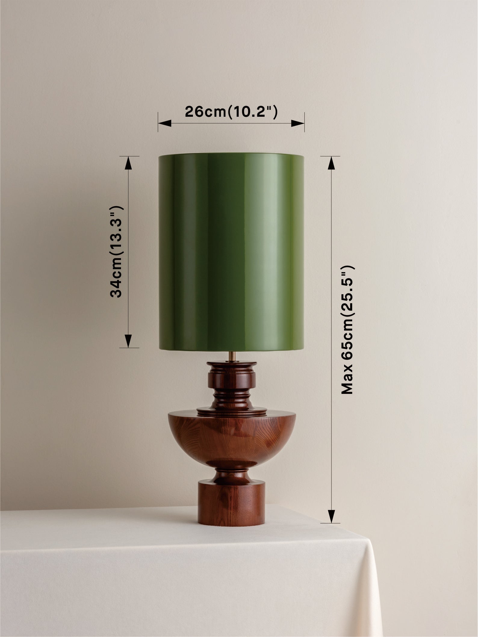 Handcrafted Spun Wood Table Lamp with Green Lacquer Shade - Modern Home Office Decor, Bedside Nightstand Lighting for Living Room & Bedroom