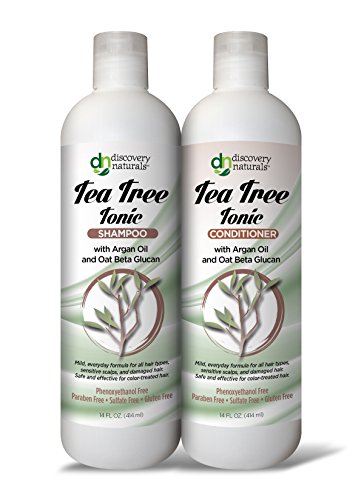 Discovery Naturals Tea Tree Tonic Shampoo & Conditioner Set - 14 fl oz Sulfate-Free & Chemical-Free with Organic Ingredients for Scalp Care & Dandruff Relief - Perfect for Daily Hair Wash & Scalp Refreshment