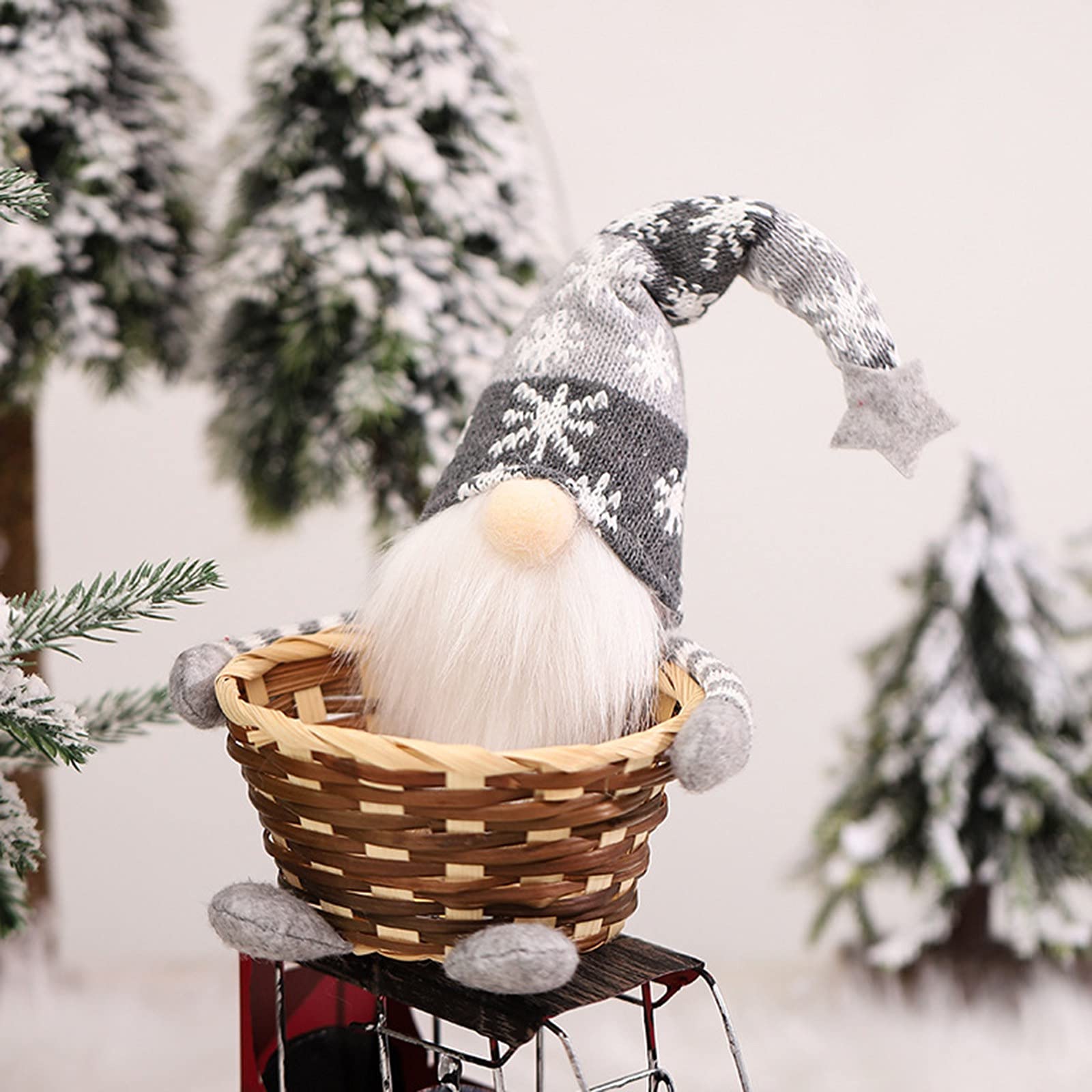 Adarl Christmas Ornament - Santa Claus in Bamboo Basket, Festive Holiday Decor for Tree & Home - Unique Santa Hug Basket with Green Doll & Candy Holder - Perfect for Xmas Gifts, Party Favors & Winter Decorations