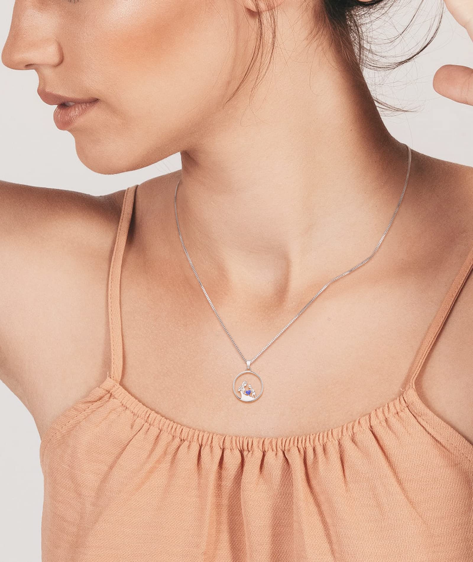 YL Women's Mother Necklace - 925 Sterling Silver Round Mum Pendant with Birthstone - Personalized Jewelry Gift for Mom, Grandma, Wife - Perfect for Mother's Day, Birthday & Anniversary Gifts