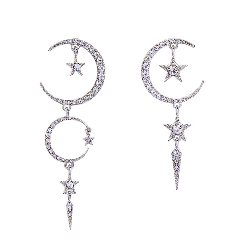 Luxury Sun Moon Stars Drop Earrings for Women - Rhinestone Punk Boho Vintage Jewelry - Golden Statement Earrings for Party, Festival, and Night Out