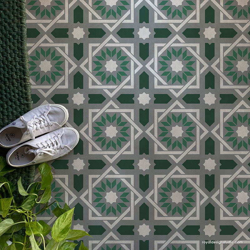 Almeria Allover Tile Stencil - Reusable DIY Wall & Floor Stenciling Kit for Home Decor, Bathroom, Kitchen Backsplash - Perfect for Painting Patterns on Ceramic, Concrete & Wood Surfaces