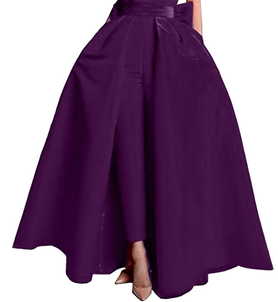 Elegant Purple Satin Detachable Train Skirt for Women - Floor Length Prom Party Overskirt with Bowknot | Perfect for Weddings, Dances & Formal Occasions