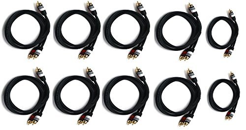 Premium 10-Pack 3ft RCA to RCA Audio Cable 22AWG - High Quality 2 RCA Male to 2 RCA Male Stereo Cord for Home Theater, Car Audio & DJ Equipment (Black)