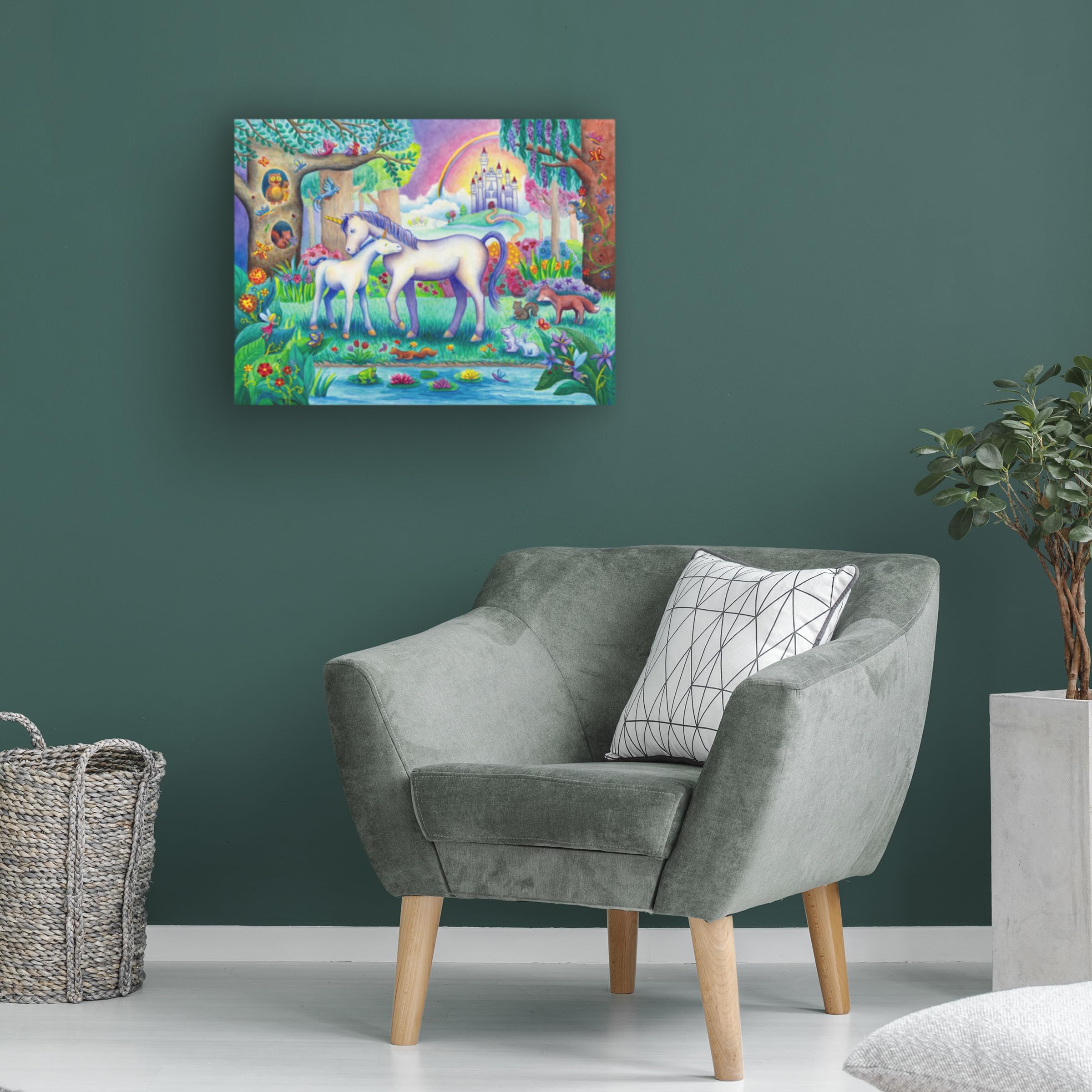 Trademark Fine Art 'Unicorn Foal Castle' Canvas Wall Art Print by Alvina Kwong - Fantasy Nursery Decor, Kids Room Decor, Bedroom Wall Decor
