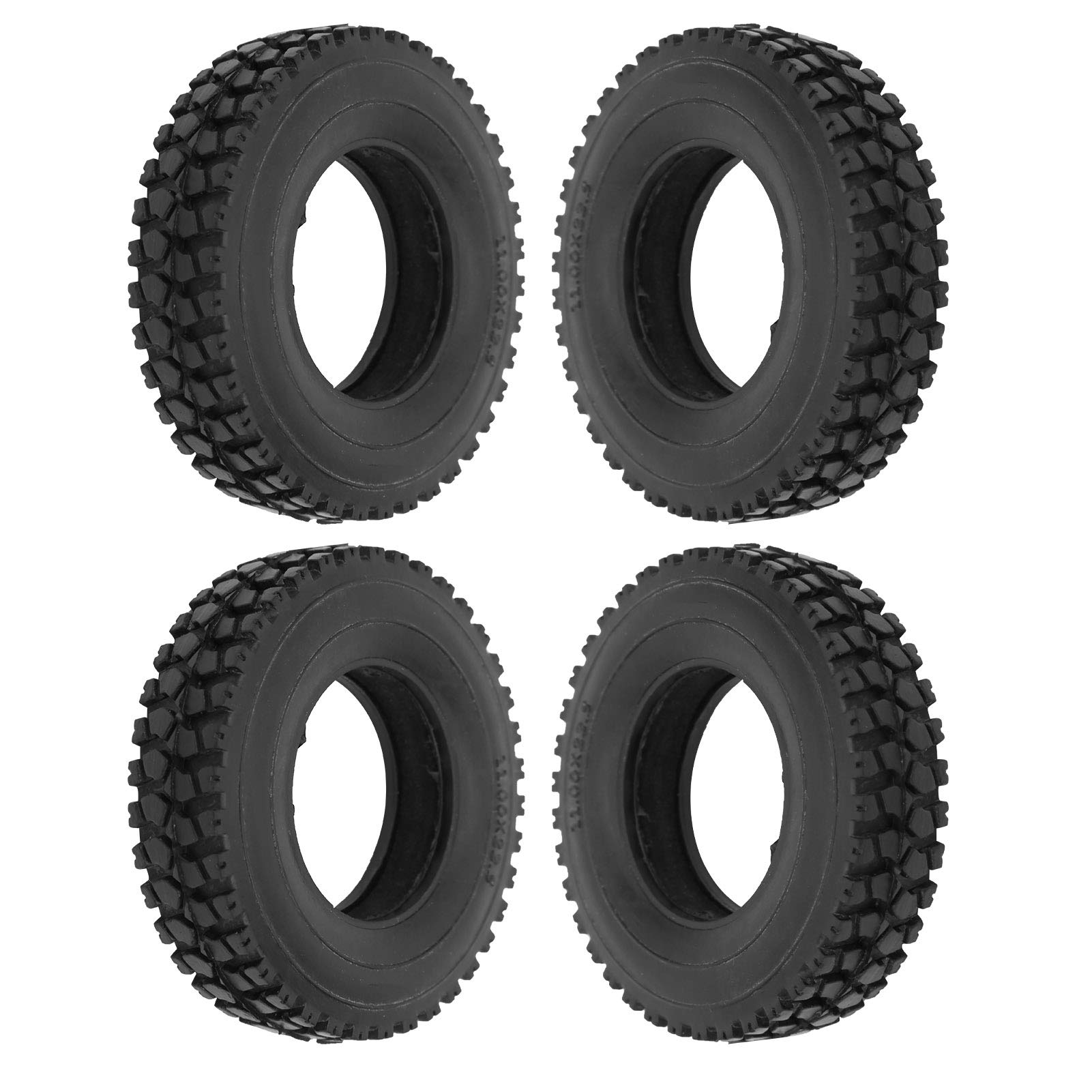 1/14 Scale RC Tractor Truck Tires - 4PCS Black Crushed Stone Pattern Rubber Tires with Non-Slip Effect for Off-Road RC Cars, Trucks & Heavy Equipment - Perfect for Outdoor Racing, Crawling & Construction Play