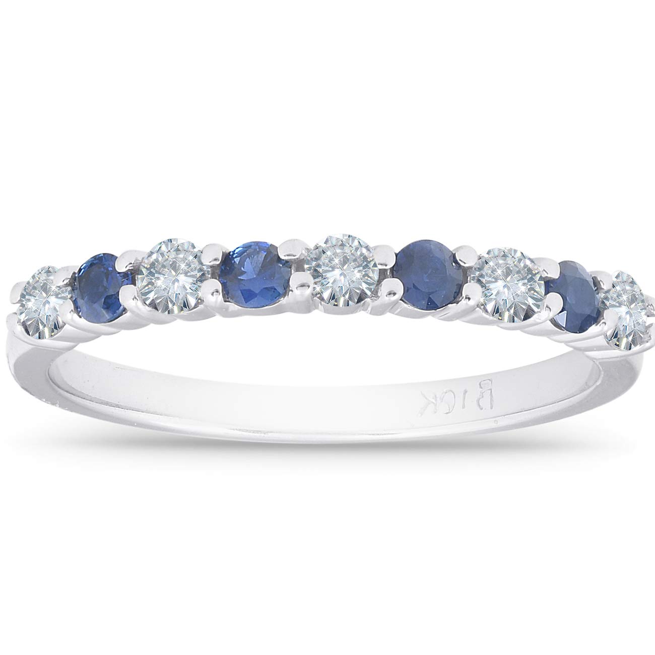 1/2CT Blue Sapphire & Diamond Wedding Ring - 10K White Gold Engagement Band for Women - Perfect for Bridal, Anniversary, and Special Occasion Gifts