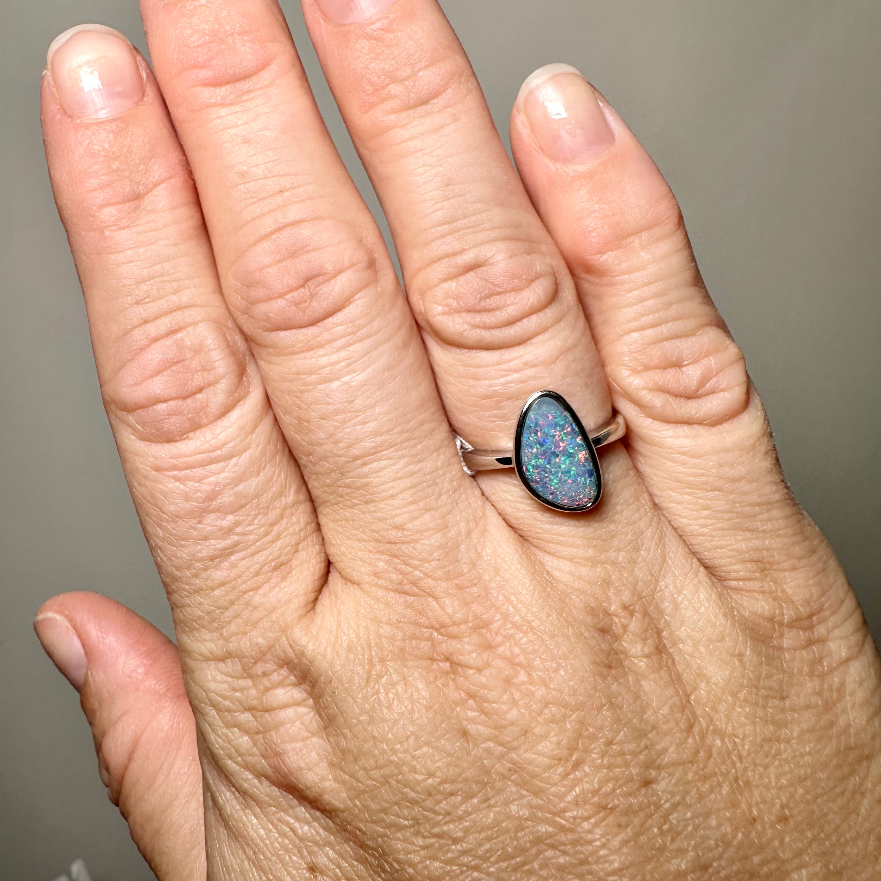 Opal Doublet Freeform Cabochon Ring - Size 7 (Coober Pedy Origin) | Natural Gemstone Jewelry for Women | Perfect for Weddings, Anniversaries & Special Occasions
