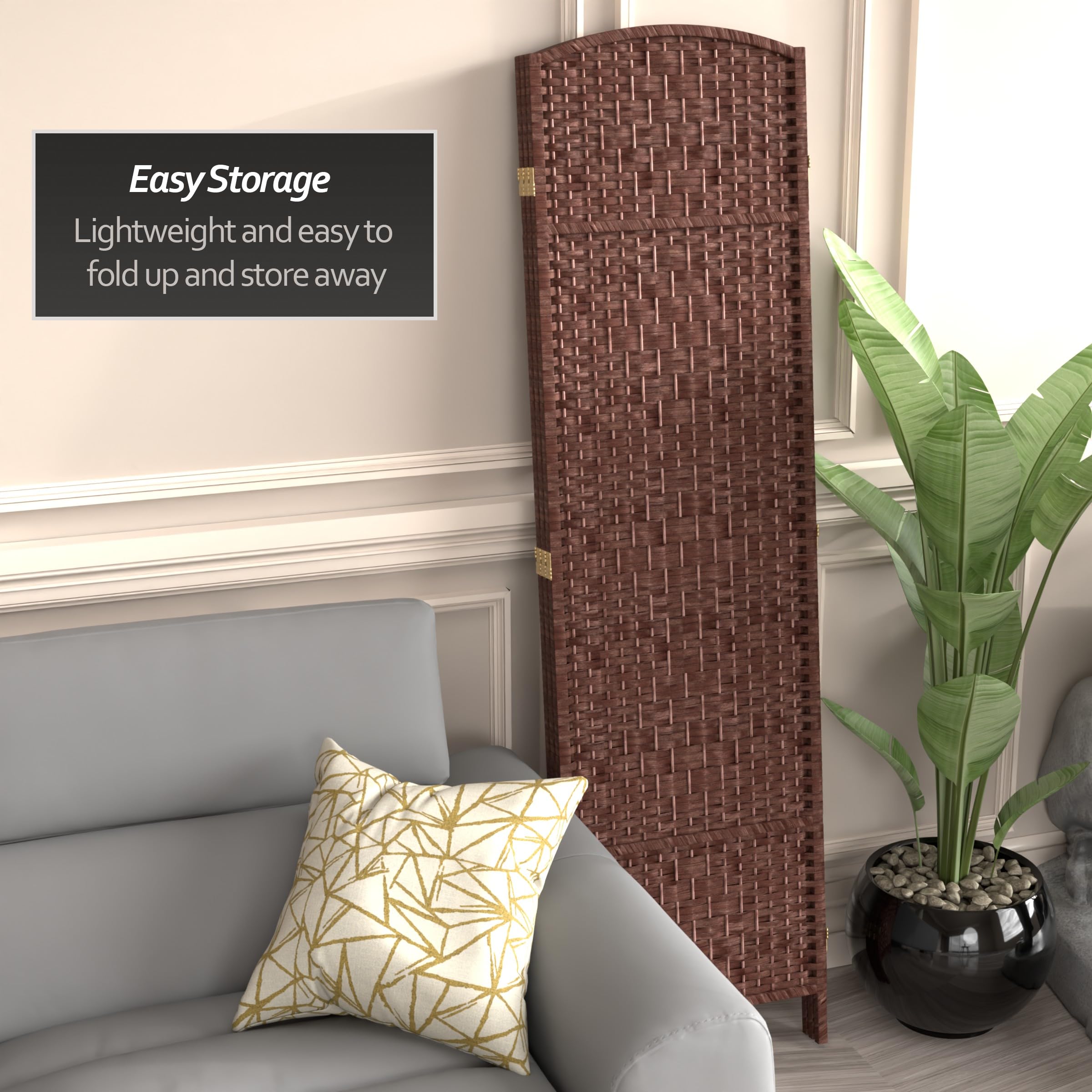 6 ft. Tall Red Diamond Weave Fiber Room Divider - 3 Panel Folding Privacy Screen for Home, Office, or Outdoor Use - Dark Red Decorative Partition for Living Room, Bedroom, or Garden