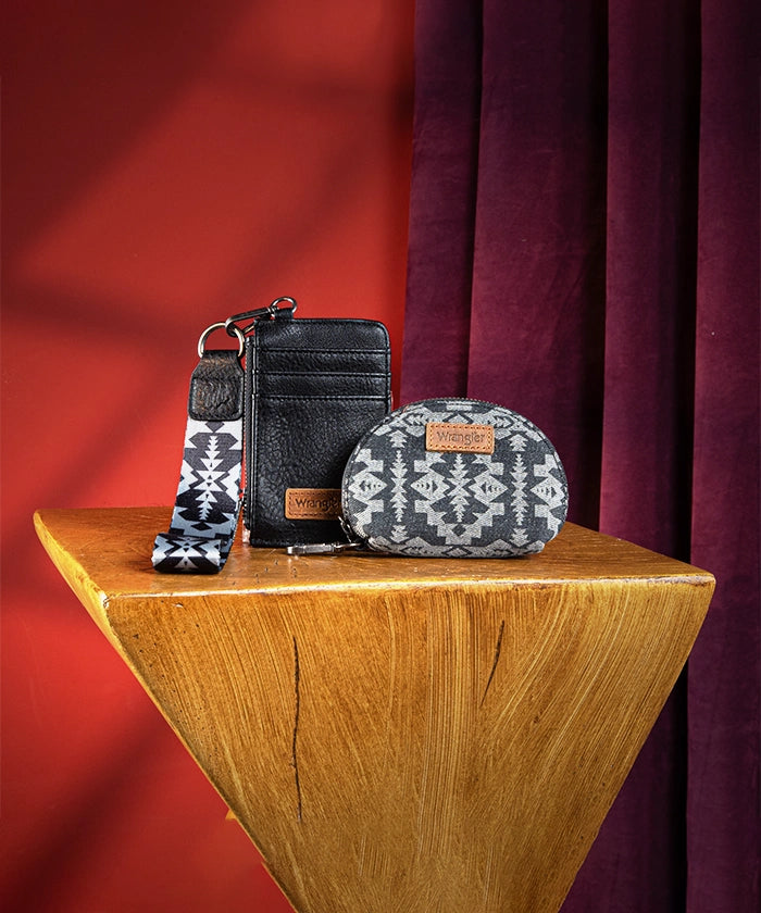Wrangler Aztec Print Keychain Card Holder - Stylish & Durable Wallet for Credit Cards, ID, and Cash - Perfect for Travel, Shopping, and Everyday Use
