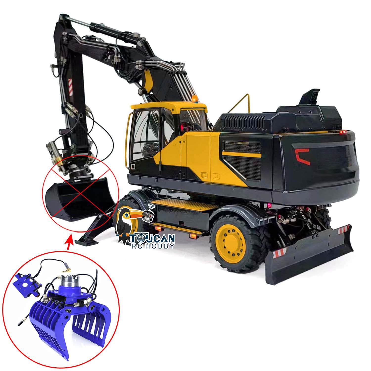 1:14 Scale RC Hydraulic Excavator - Metal 3-Arm Remote Control Construction Toy with Tiltable Clamshell Bucket & Wheeled Base | Realistic Simulation Model for Kids & Adults | Perfect for Construction Play, STEM Learning & Collectors
