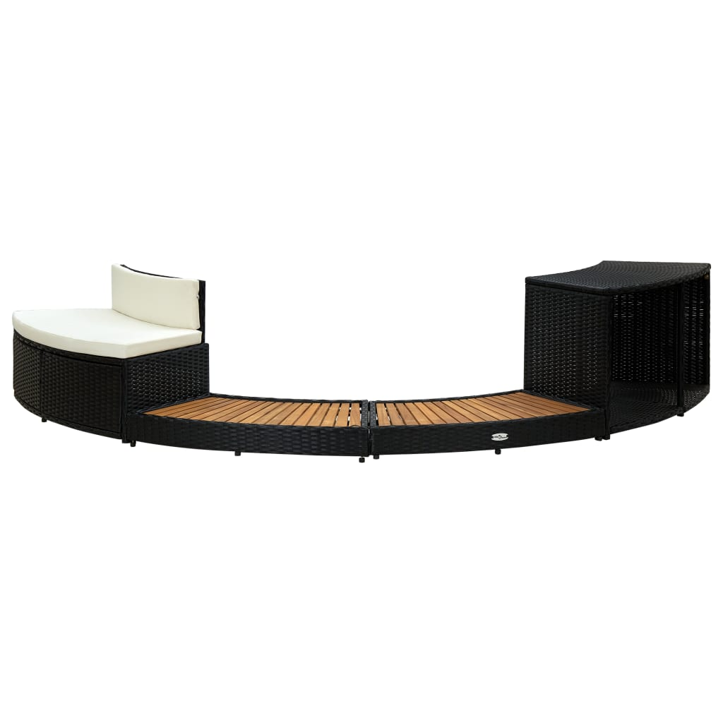 Premium Black Poly Rattan Spa Surround with Solid Acacia Wood Frame | Outdoor Hot Tub Enclosure for Patio, Garden & Backyard Relaxation