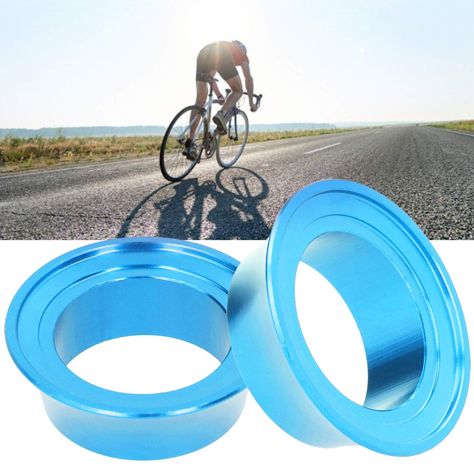 Premium 2Pcs CNC Machined Bike Taper Washer - Aluminum Alloy Front Fork Wrist Group Washer for Road & Mountain Bikes - 15mm Conical Bell Stem Spacers (Blue) - Perfect for Bicycle Maintenance & Fork Upgrades