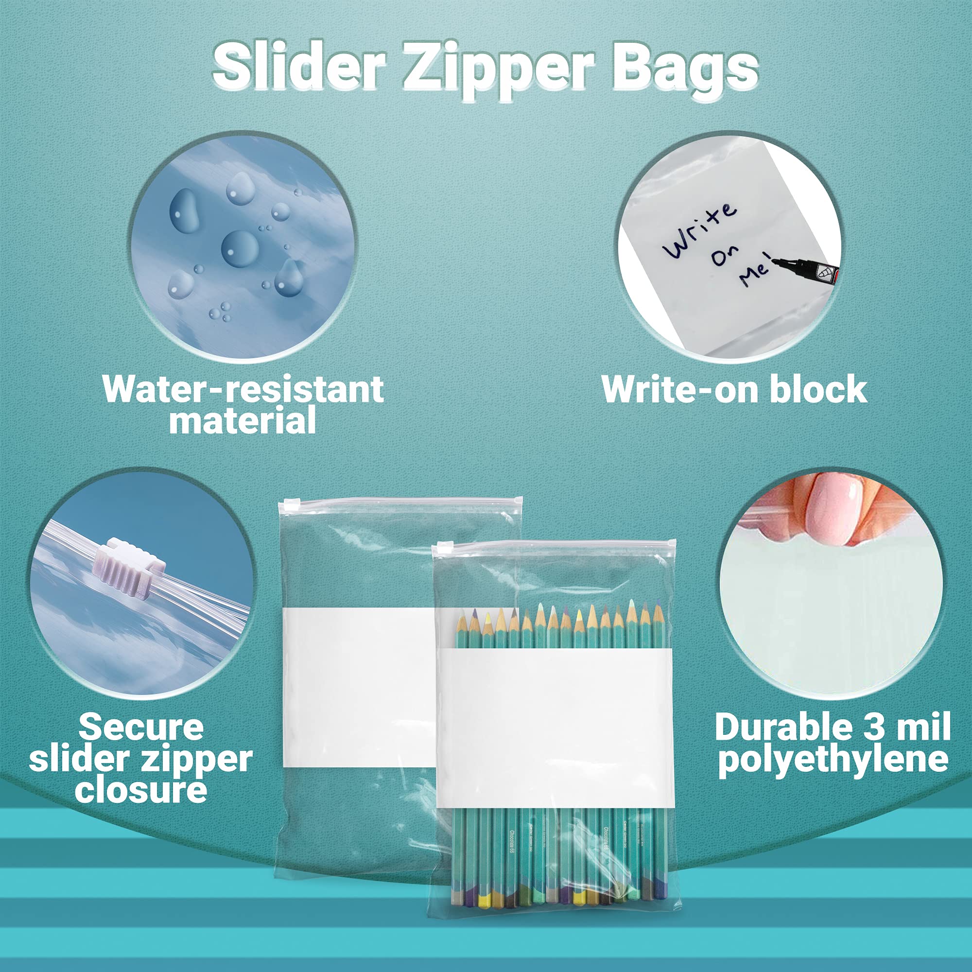 APQ 250 Pack of 6x9 Inch Slide Zipper Bags - 3 Mil Thick Polyethylene Resealable Plastic Bags for Pills, Food Storage & Organization | Perfect for Pharmacy, Jewelry, Crafts & Office Supplies