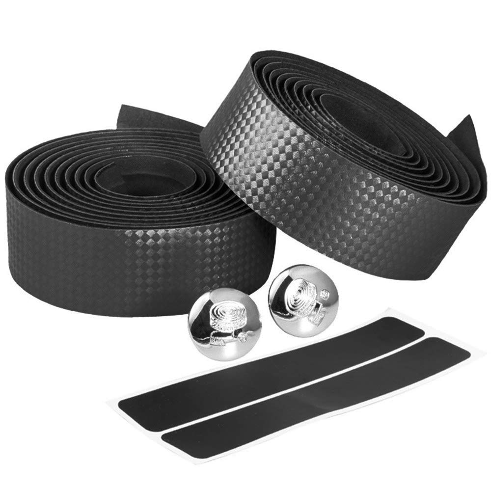 Premium Carbon Fiber Bike Handlebar Tape - EVA Foam Cycling Handlebar Wraps for Road Bikes (2 Rolls, Black) | Comfortable Grip & Vibration Dampening for Long Distance Rides & Racing