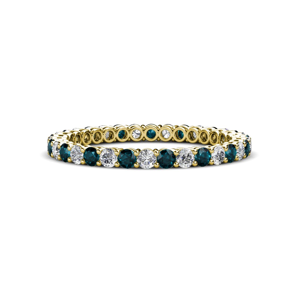 0.83-0.97 Carat Diamond & London Blue Topaz Women's Stackable Eternity Band Ring in 14K Yellow Gold - Perfect for Weddings, Anniversaries & Everyday Elegance