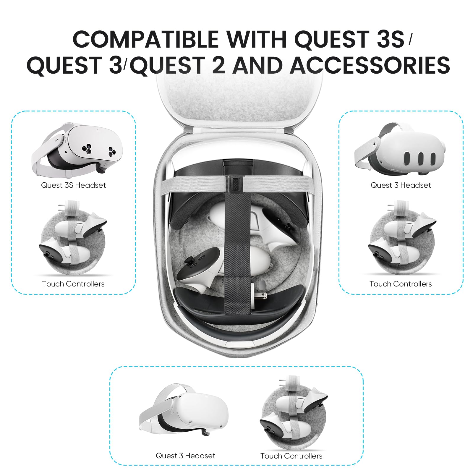 Premium Hard Carrying Case for Meta Quest 3S/Quest 3/Oculus Quest 2/Vision Pro VR Headset - Fits Official & Elite Straps with Controllers - Perfect for Travel Protection & Home Storage Organization
