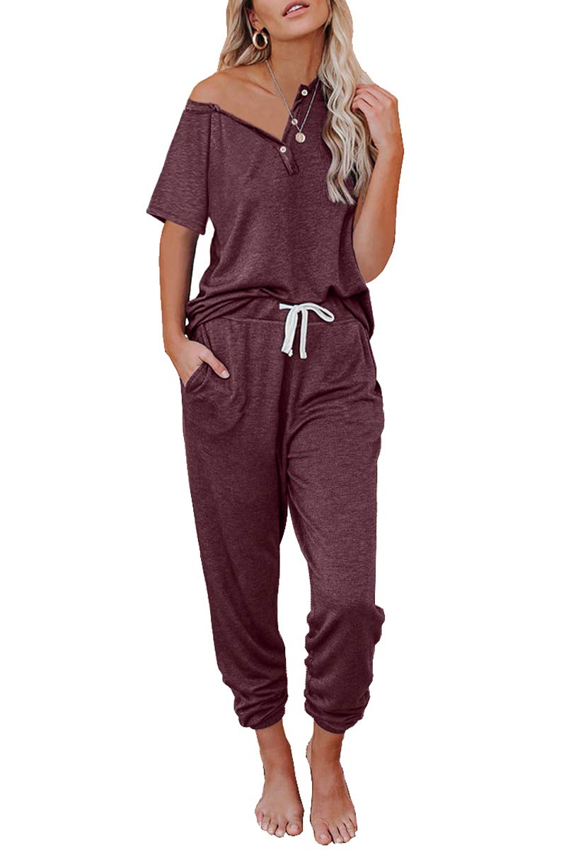 AUTOMET Women's 2-Piece Pajama Set - Soft Summer Lounge Wear with Comfortable Sweatpants - Perfect for Sleepwear, Loungewear & Relaxing at Home