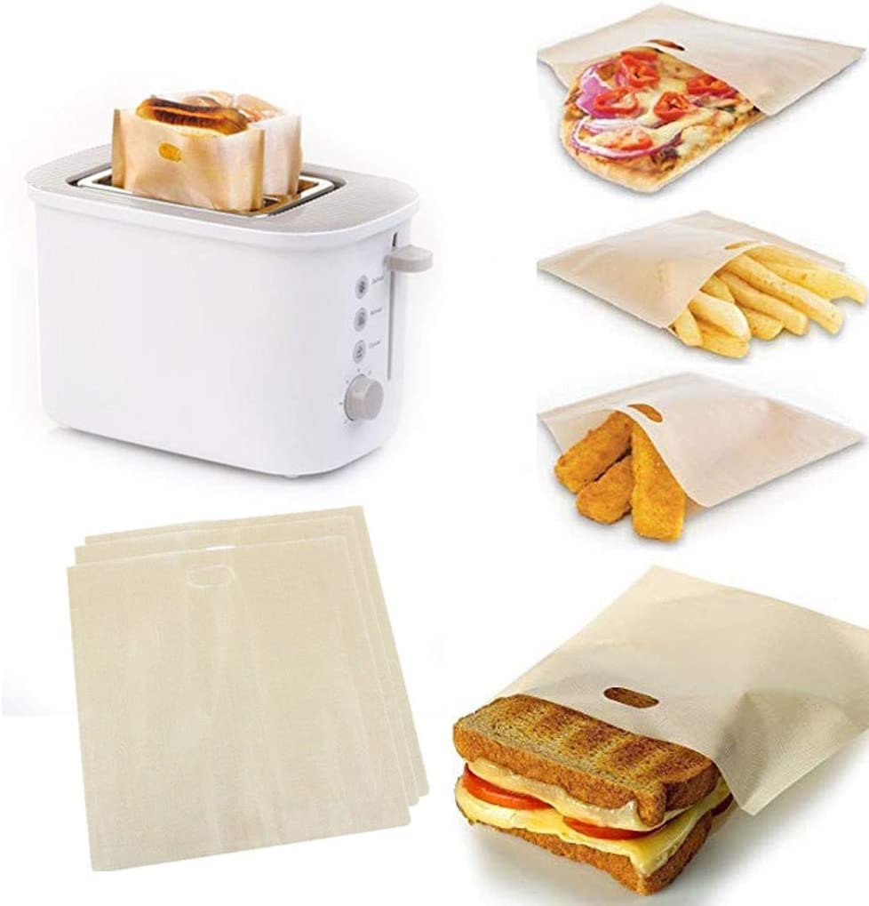 10 Pack Non-Stick Reusable Toaster Bags - Heat Resistant & Easy Clean - Perfect for Grilled Cheese, Bagels & Breakfast Sandwiches - Safe for Toasters & Ovens