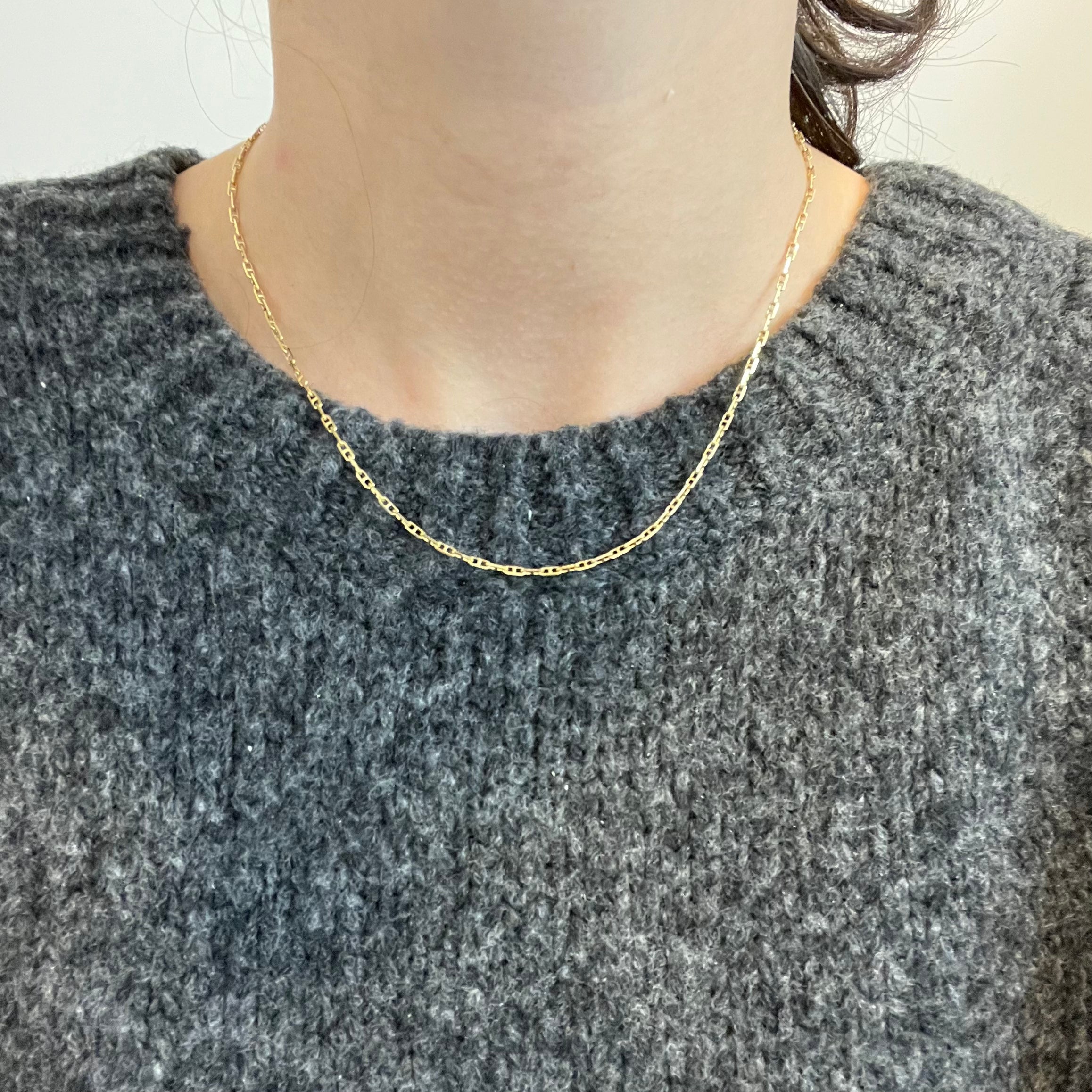 18K Gold Anchor Chain Necklace for Women - 16 Inch Solid Gold Rope Chain - Perfect for Everyday Wear, Layering & Gifts