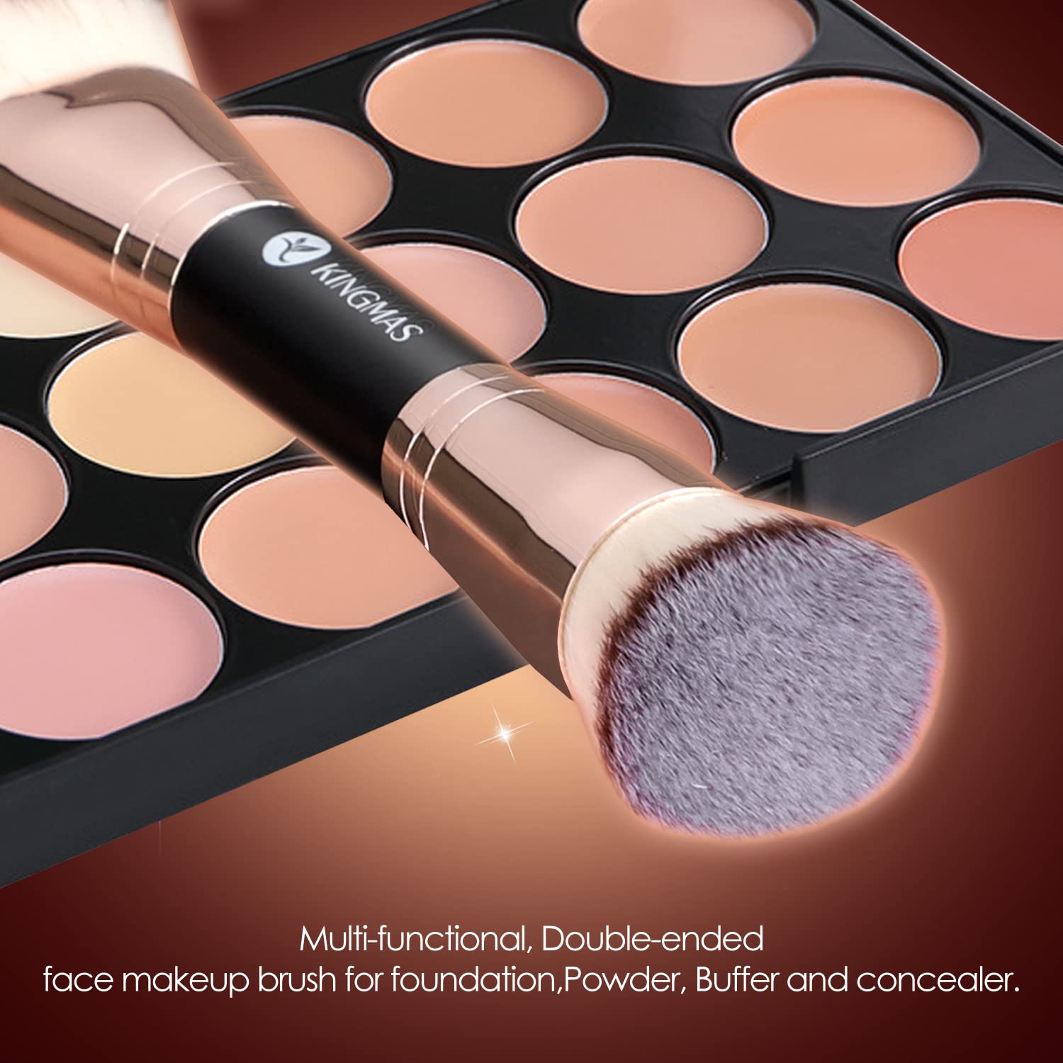 KINGMAS Kabuki Makeup Brush - Double-Ended for Liquid & Powder Foundation - Perfect for Blending & Contouring