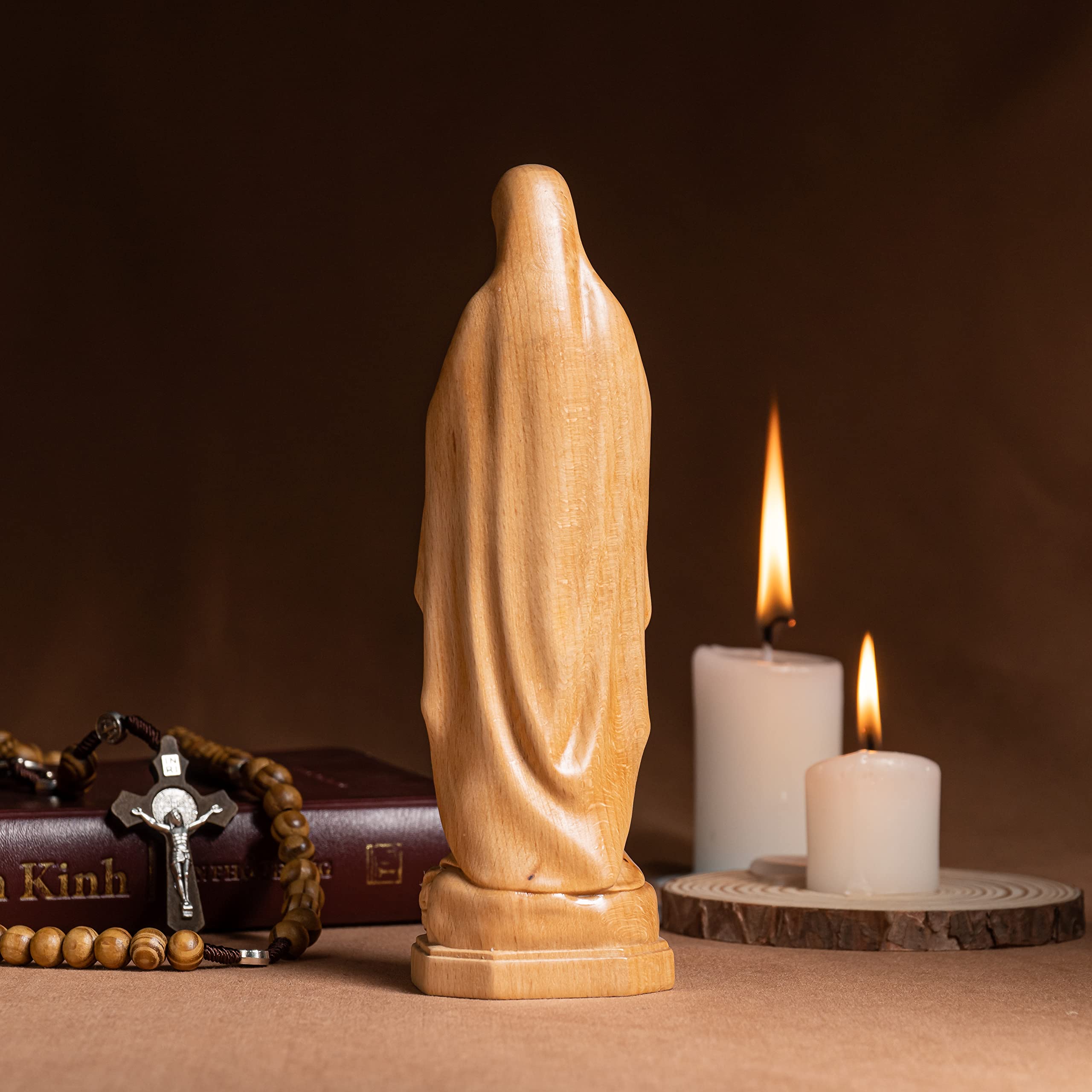 Hand-Carved Wooden Statue of Our Lady of Lourdes - Catholic Religious Home Decor, Housewarming Gift & Mother's Day Present - Perfect for Prayer Altars, Home Shrines & Spiritual Spaces (Medium Size)