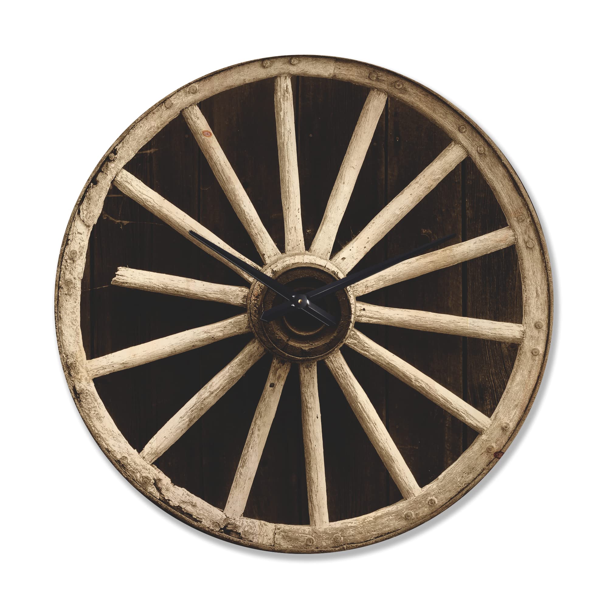 Vintage Sepia Country Wagon Wheel Wall Clock - Large Farmhouse Wooden Clock for Living Room, Bedroom & Kitchen Décor | Rustic Cottage Style Oversized Decorative Clock for Home, Office & Country House