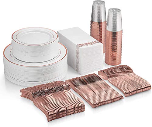 400pcs Rose Gold Dinnerware Plastic Dinnerware