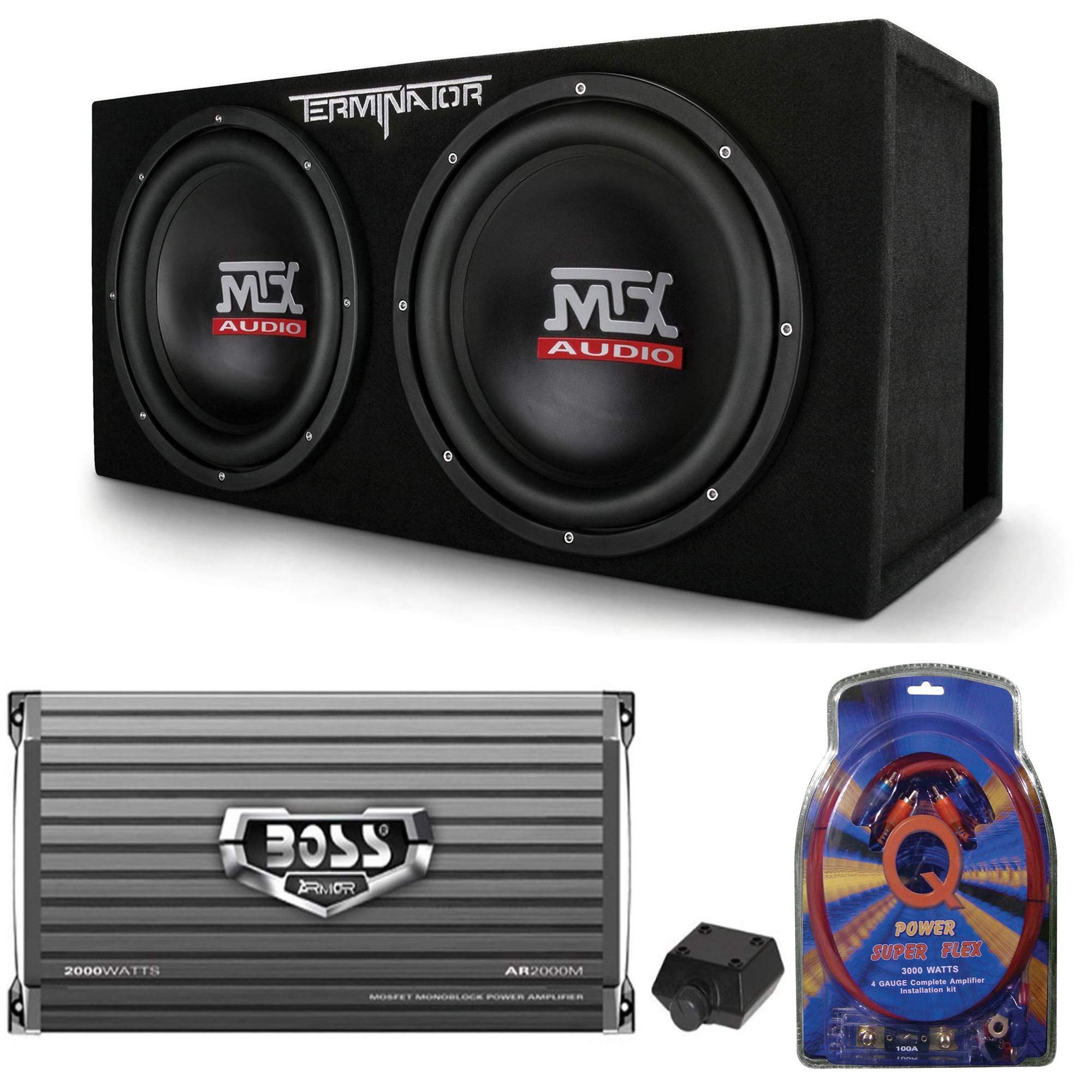 MTX TNE212DV 12-Inch 2000W Dual Loaded Car Subwoofers with Boss AR2000M Enclosure Box & 2000W Monoblock Amplifier Kit - Premium Bass System for Cars, Trucks & SUVs - Perfect for Road Trips, Music Lovers & Enhanced Audio Experience