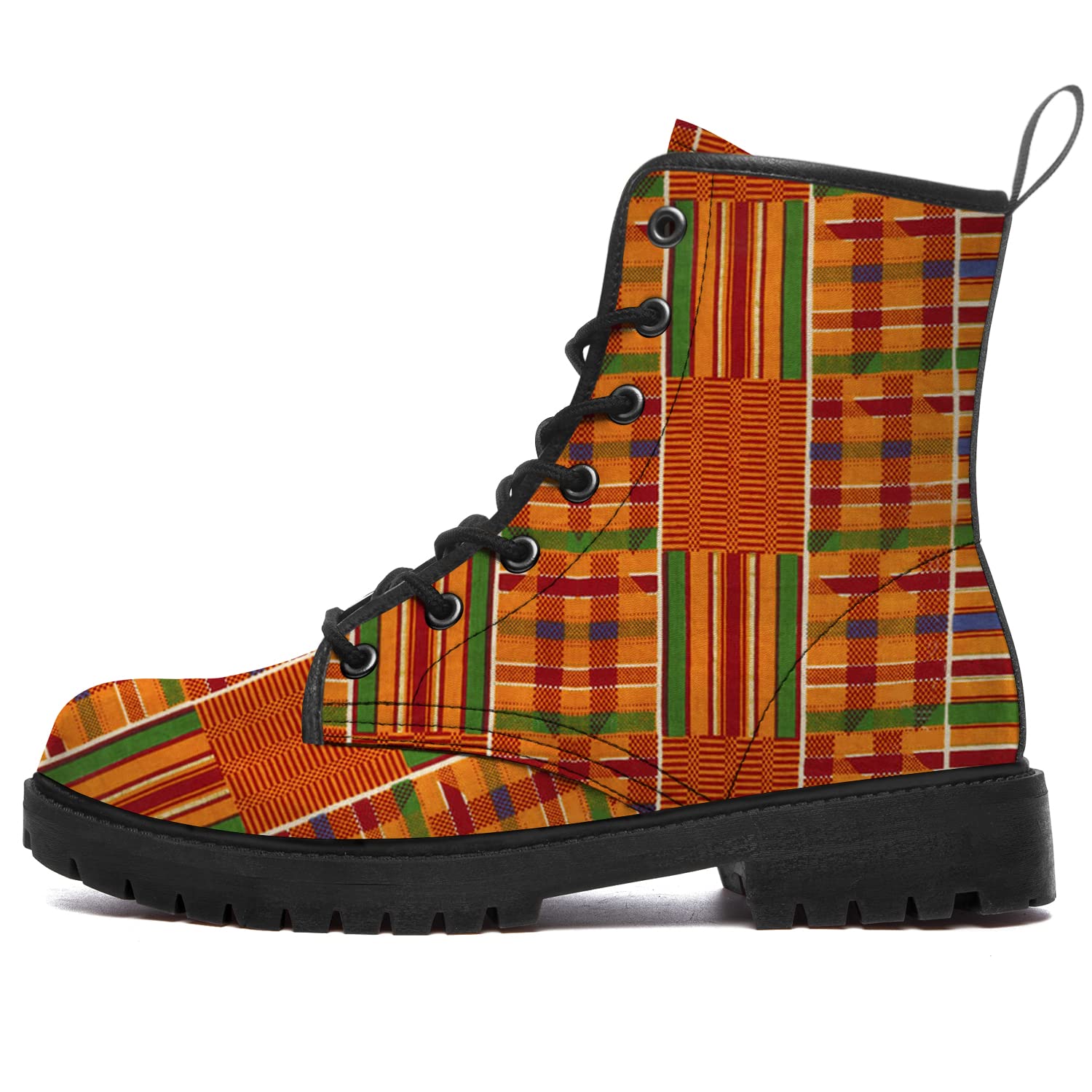 **Kente Combat Boots for Women & Men - Waterproof Lace-Up Round Toe Ankle Work Boots - Perfect for Hiking, Workwear & Outdoor Adventures**