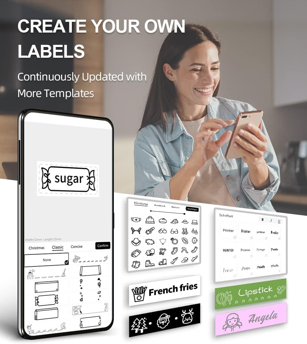 Phomemo P12 Portable Bluetooth Label Maker - Handheld Thermal Label Printer for Office, Home & School Organization with Multiple Templates & Icons (Black) | Perfect for Shipping Labels, Pantry Organization & Classroom Supplies