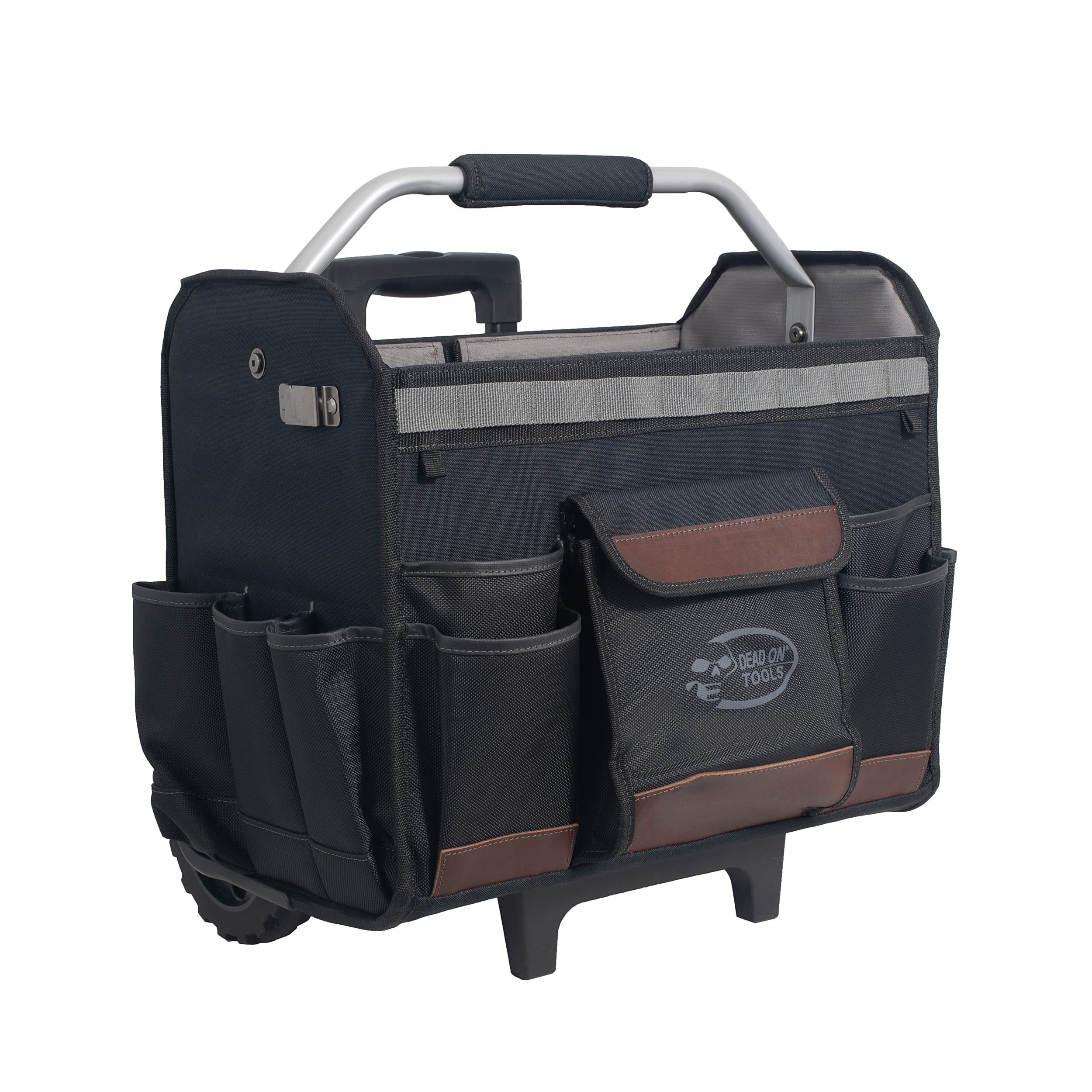 Dead On Tools 18-Inch Rolling Tool Tote with Extendable Handle - Heavy Duty Black Tool Storage Organizer for Contractors, Mechanics & DIY Projects | Workshop, Garage & Job Site Use