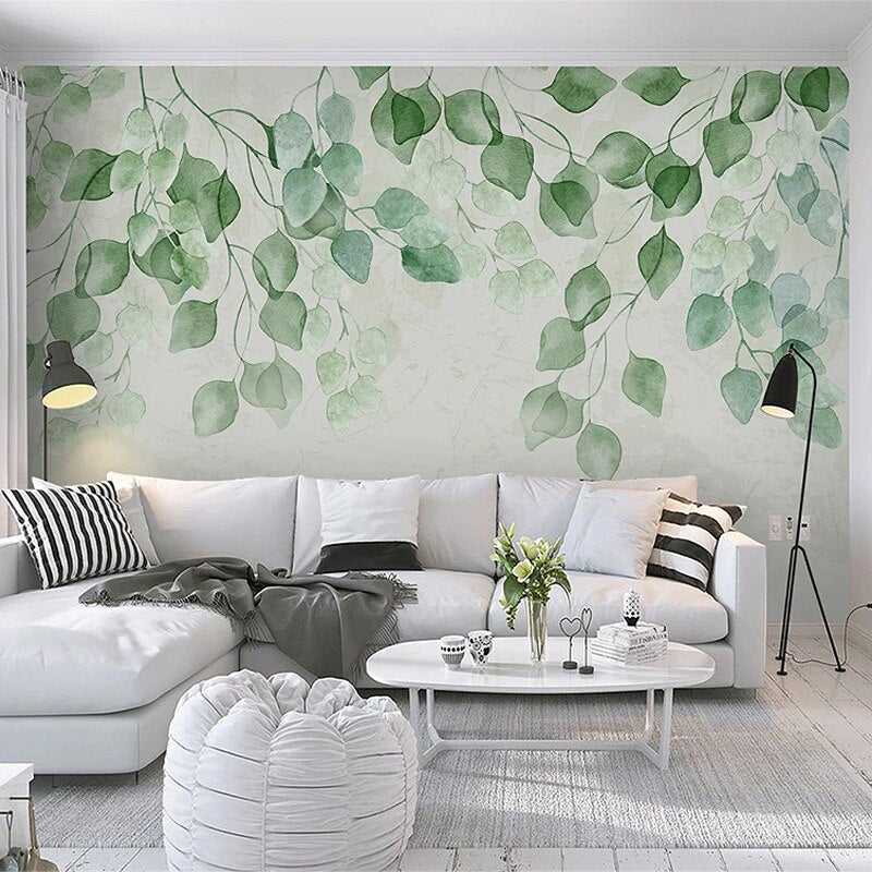 Whispering Foliage Green Leaves Wallpaper - Nature Inspired Peel & Stick Wall Mural for Bedroom, Living Room & Nursery Decor