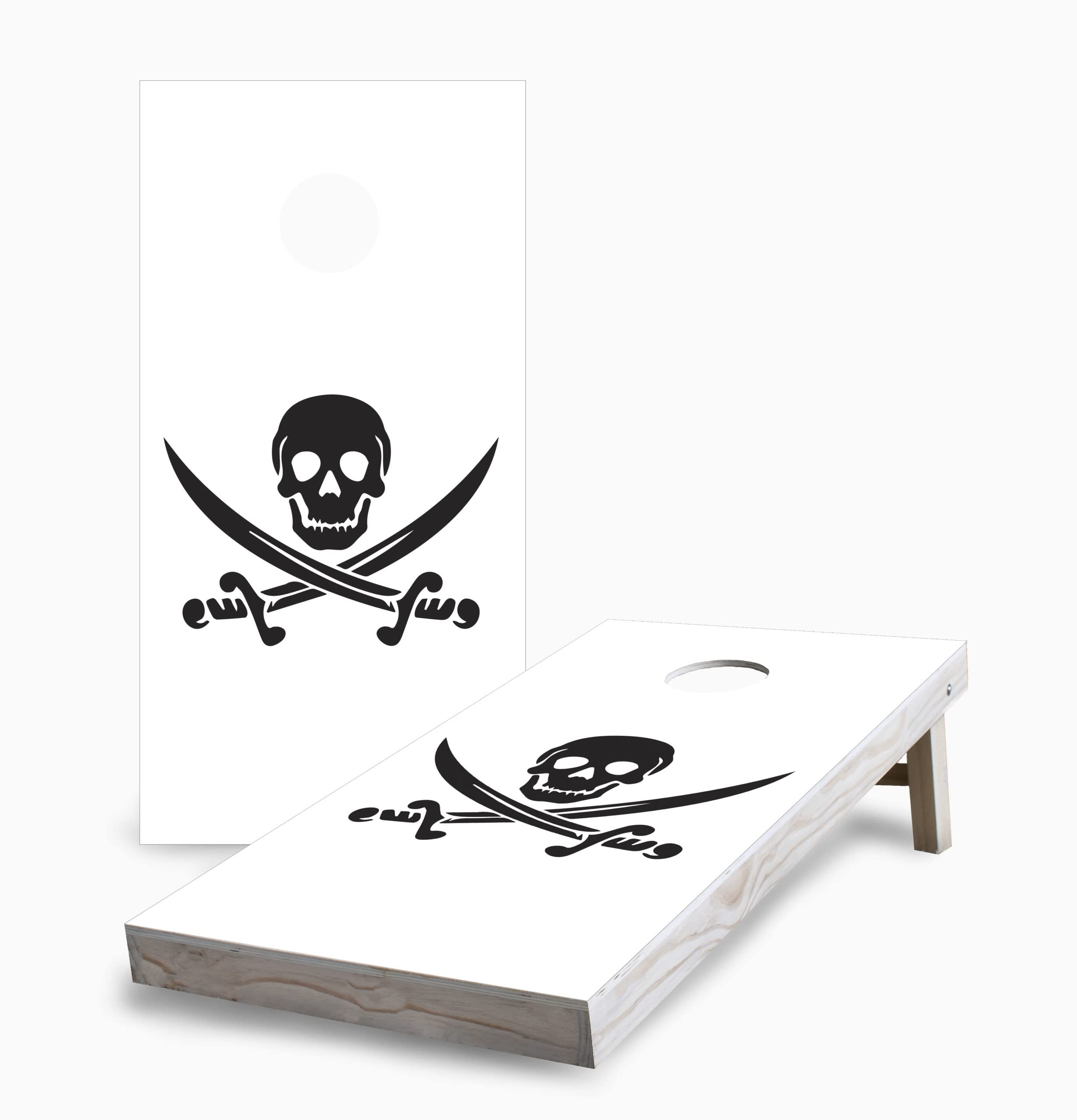 Skip's Garage White Skull & Sword Cornhole Game Set - 2 Boards, 8 Bags, Accessories - Perfect for Backyard Parties, Tailgating & Outdoor Games