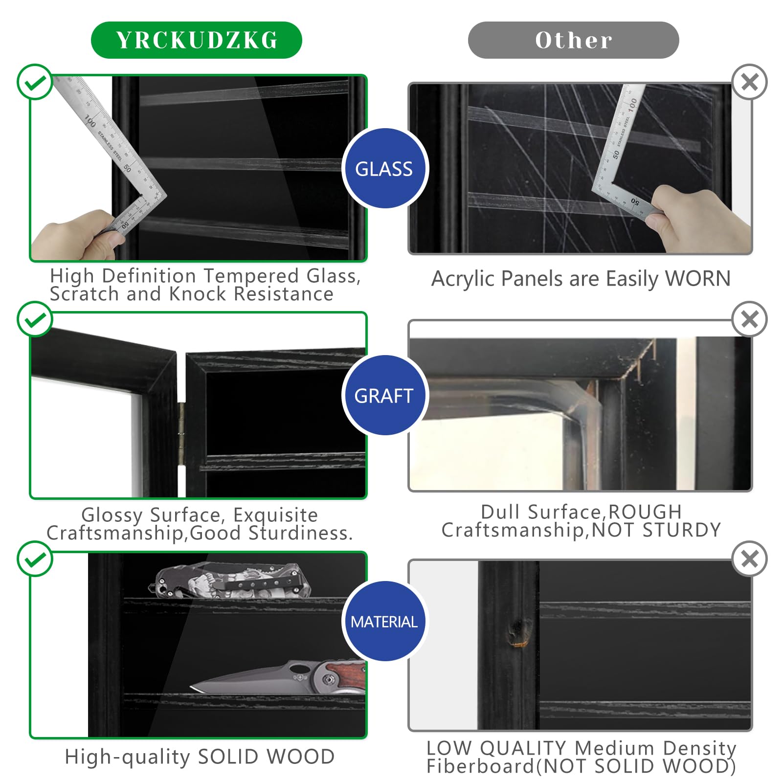Premium Wooden Knife Display Case with Lockable HD Tempered Glass - 6-Layer Wall Mounted Storage Cabinet with Adjustable Shelves for Chef Knives, Hunting Knives & Collectibles - Perfect for Kitchen, Restaurant, or Collector's Room Display