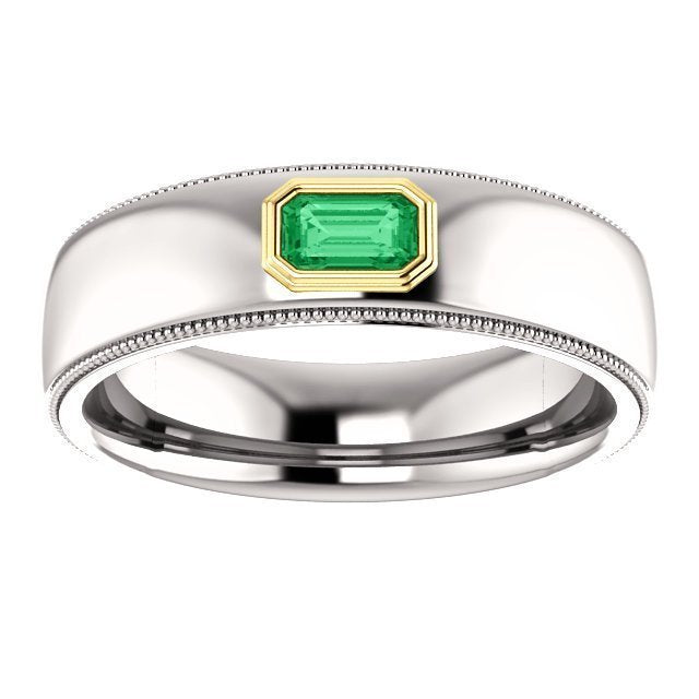 14KT Gold Men's Emerald Ring - 3/10 CT Bezel Set Wedding Band for Engagement, Anniversary & Special Occasions