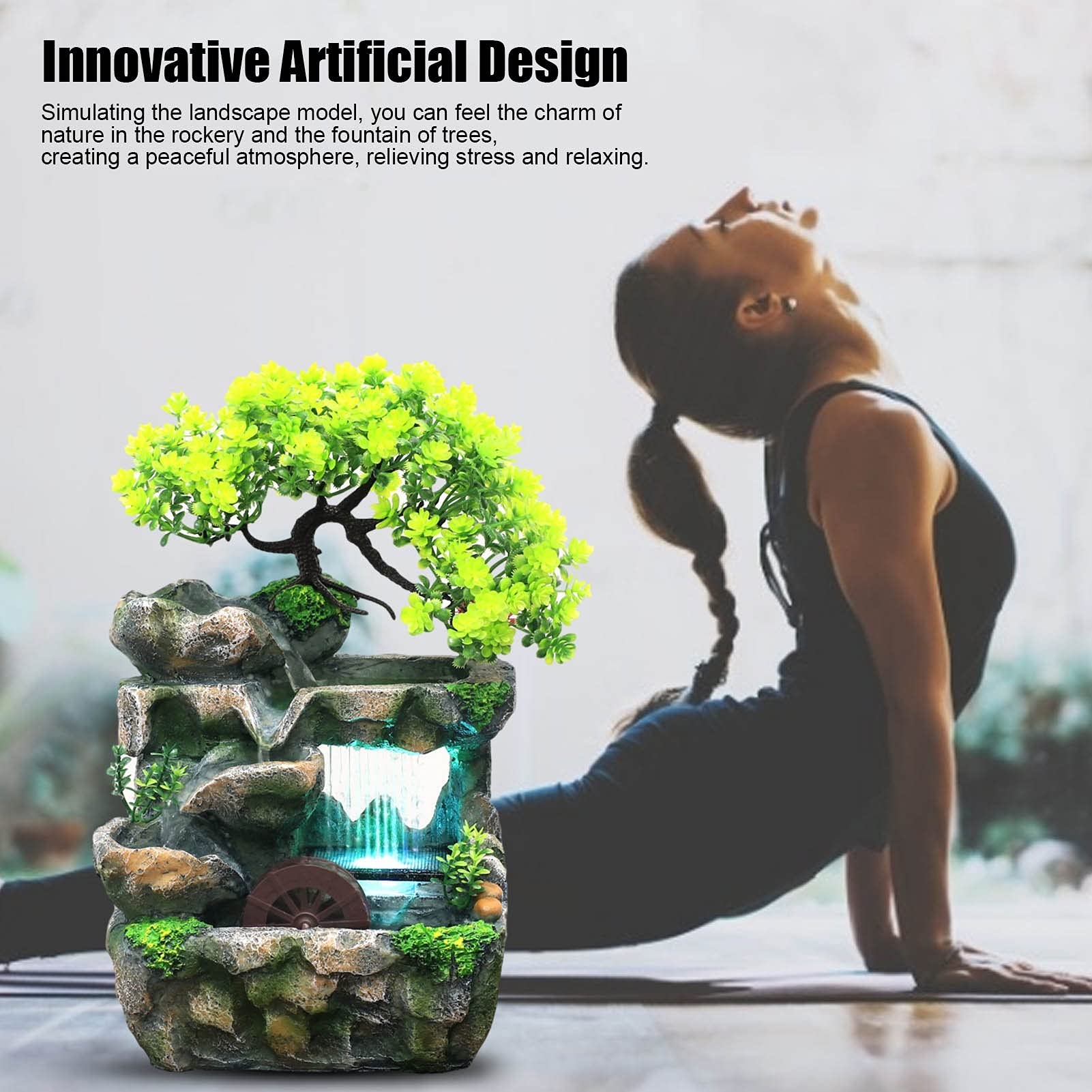 Rocky Falls Indoor Tabletop Water Fountain with Color-Changing LED - Zen Desktop Waterfall for Home, Office, Meditation & Relaxation - Perfect for Desks, Living Rooms, and Bedrooms