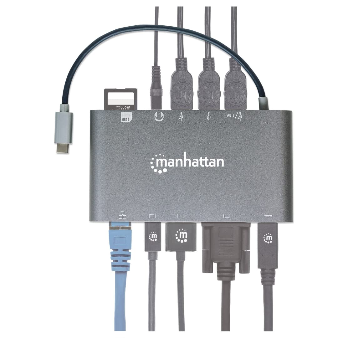 Manhattan SuperSpeed USB-C to 7-in-1 Docking Station with 4K HDMI, Ethernet, USB 3.0 Ports - Perfect for Home Office, Gaming & MacBook Pro Connectivity
